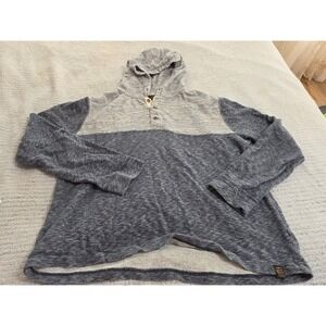 Lucky Brand Mens Henley Hoodie Long Sleeve Blue Grey Colorblock Pullover L
